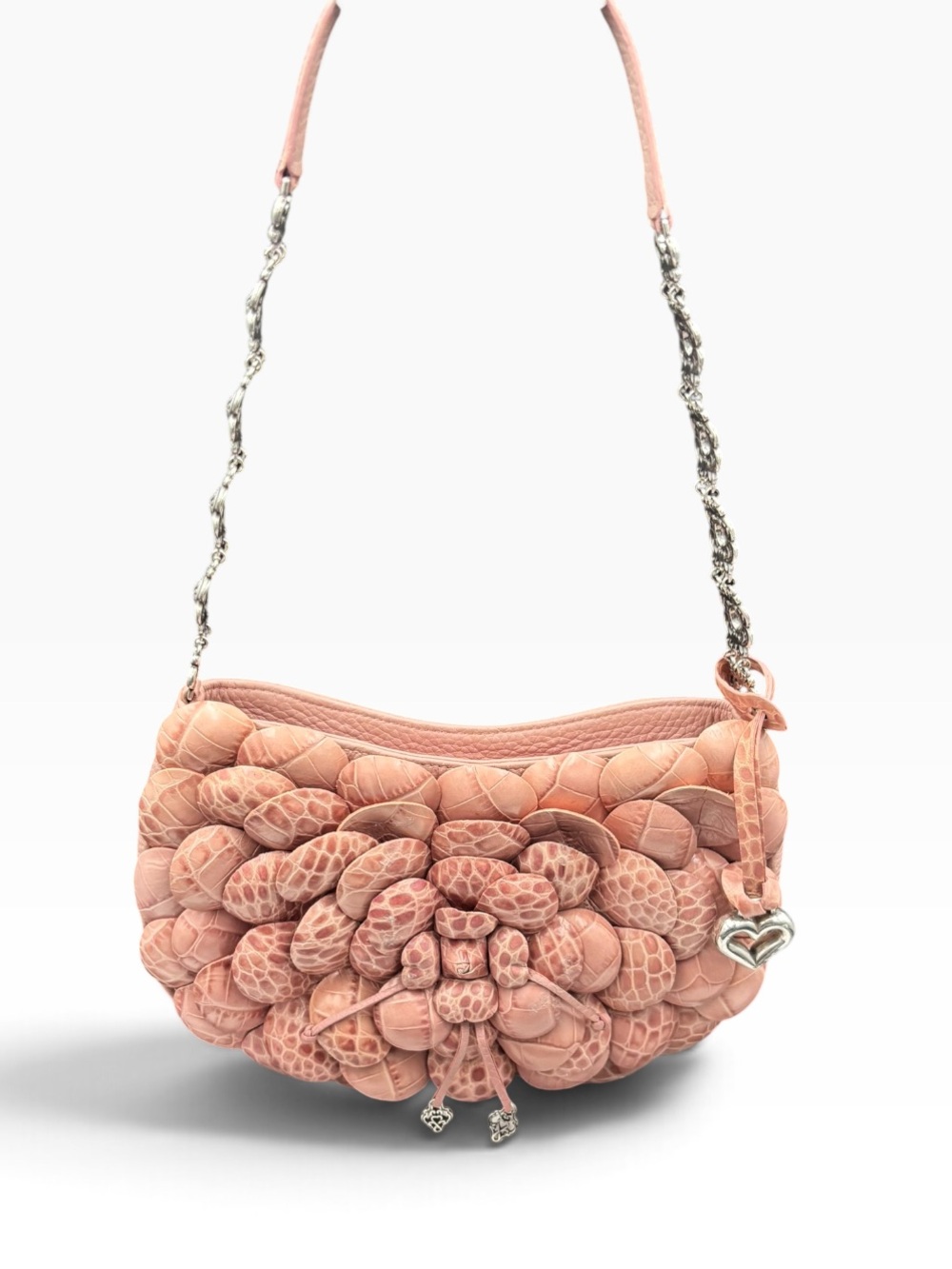 Brighton Blush Pink Leather Floral Appliqué Chain Shoulder Bag